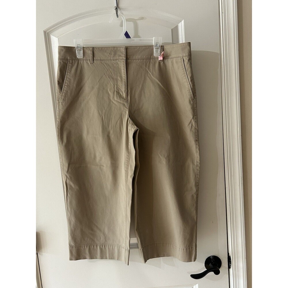 Talbots Women's 14P Tan Wide Leg Crop Chino Pants Career Old Money
